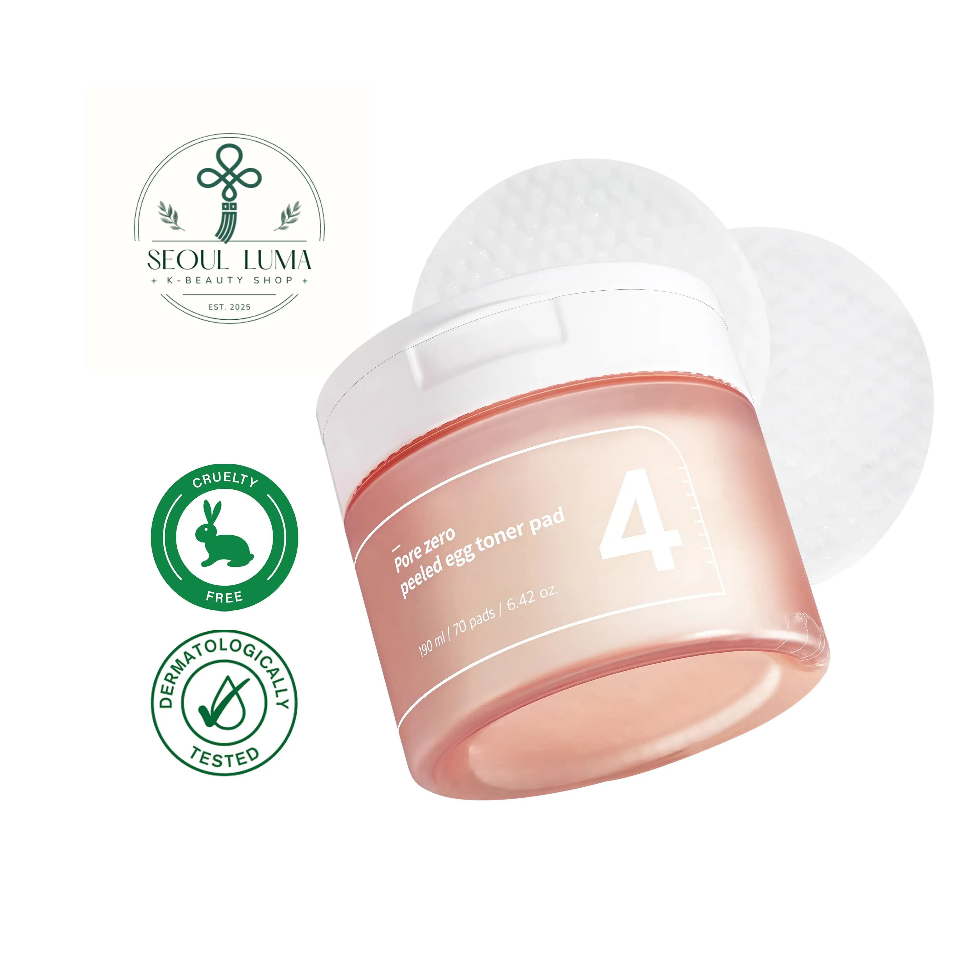 NUMBUZIN No.4 Pore Zero Peeled Egg Toner Pad with Anti Sebum P, LHA+PHA exfoliation, and 2% niacinamide for pore care and oil control